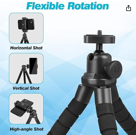Phone Tripod, Portable and Flexible Tripod with Wireless Remote and Clip Photo/Recording