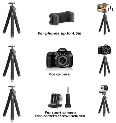 Phone Tripod, Portable and Flexible Tripod with Wireless Remote and Clip Photo/Recording