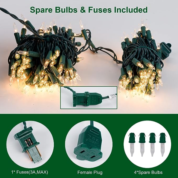 Christmas Lights 150 Count 33 FT Christmas Mini String Lights Green Wire 120V