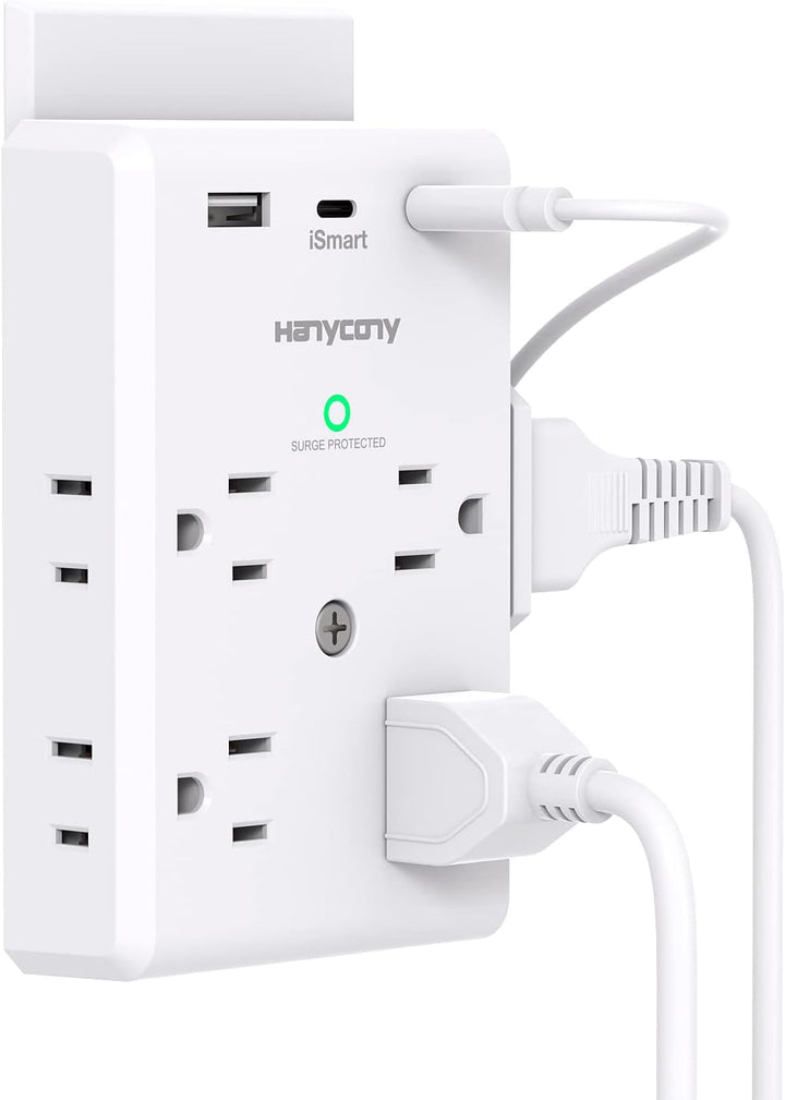 Multi Plug 8 Outlets 3 Sided 1-USB 2 USB-C Ports Extender Power Strip Surge