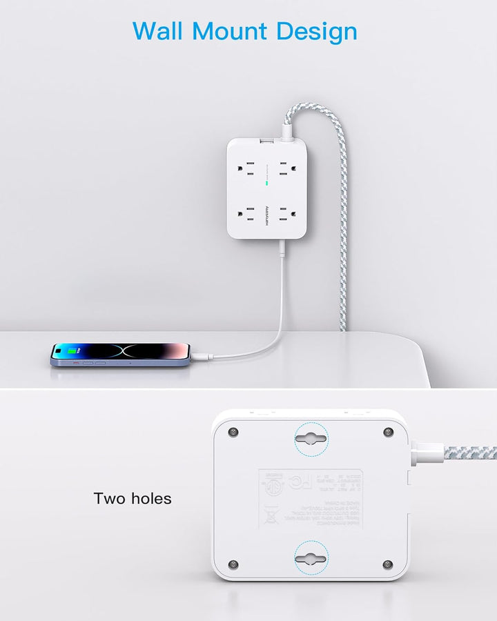 Surge Protector Power Strip - 8 Widely Outlets, 4 USB Charging Ports 5Ft Cord