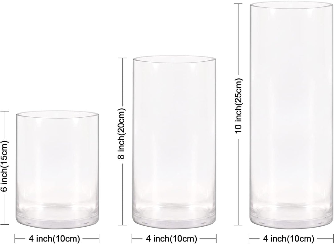 Set of 3 Glass Cylinder Vases 6", 8", 10", High Glass Vase for Centerpieces