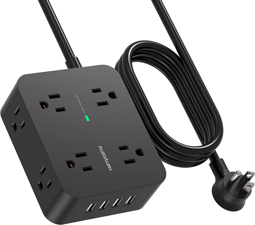Surge Protector Power Strip - 8 Widely Outlets, 4 USB Charging Ports 5Ft Cord (BLACK)