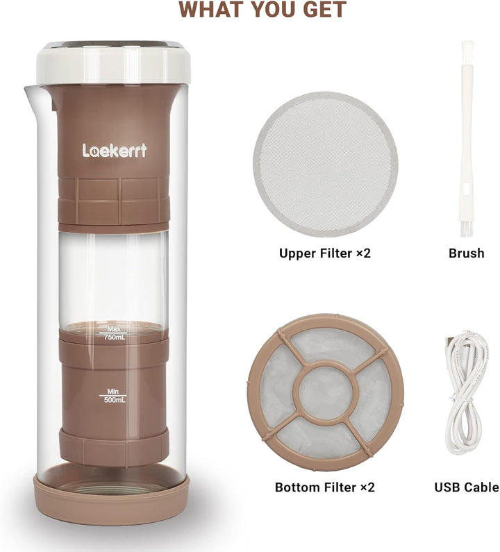 Portable Electric Cold Brew Coffee Maker, Laekerrt Iced Tea Brewer