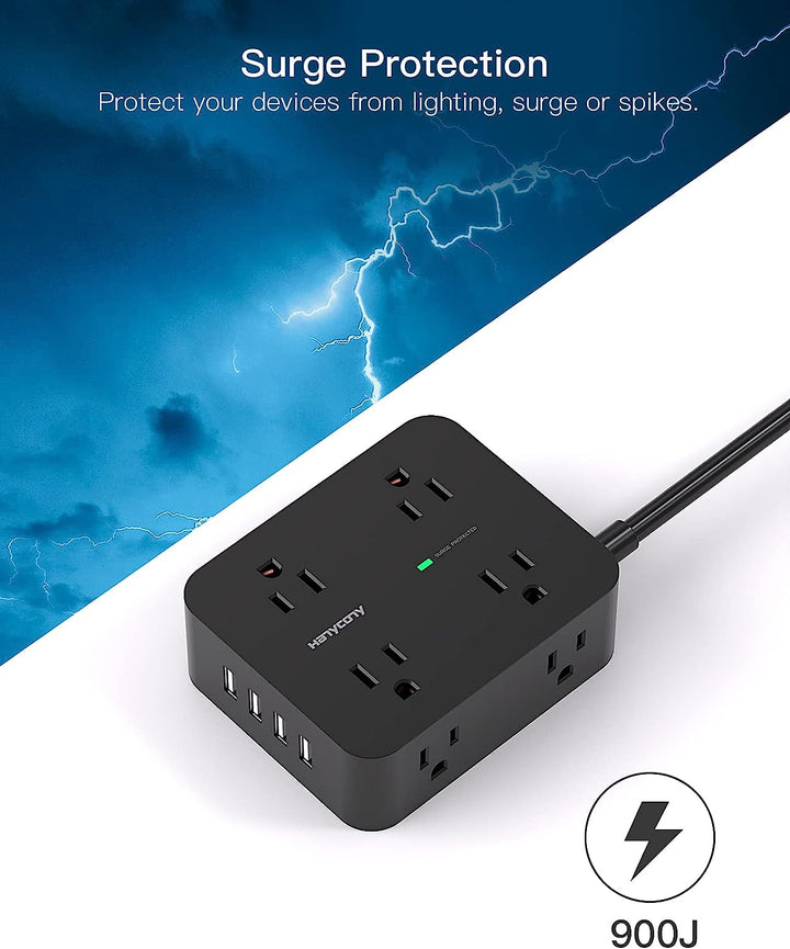 Surge Protector Power Strip - 8 Widely Outlets, 4 USB Charging Ports 5Ft Cord (BLACK)