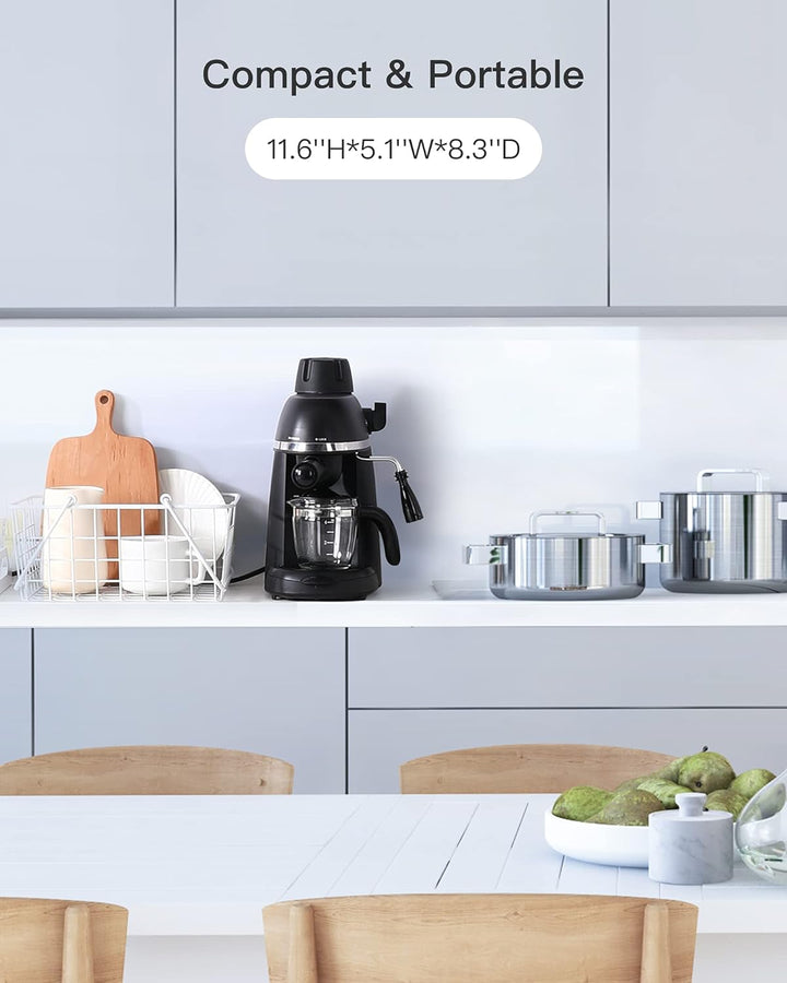 Steam Espresso Machine with Milk Frother 1-4 Cup Expresso Coffee Maker Cappuccino Latte Machine