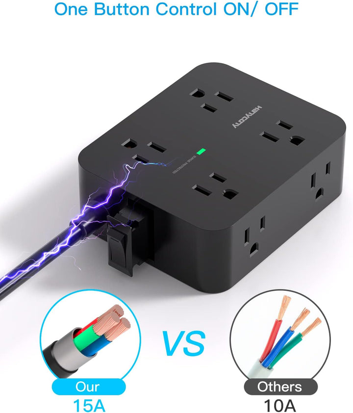 Surge Protector Power Strip - 8 Widely Outlets, 4 USB Charging Ports 5Ft Cord (BLACK)