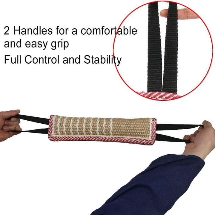 Dog Tug Toy Jute Bite Pillow with 2 Handles for Puppy Training Interactive Play
