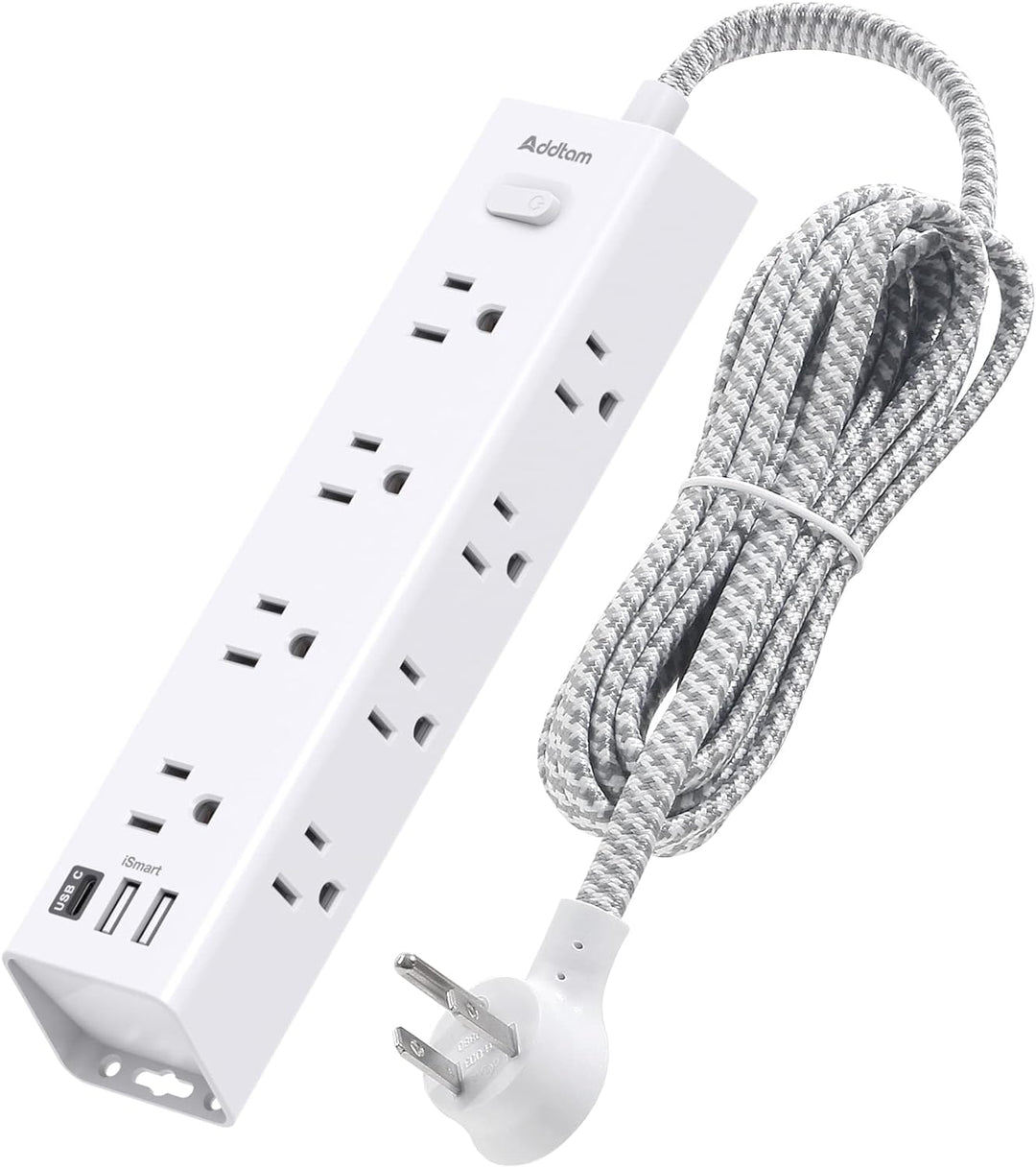 Overload Protector Flat Plug Power Strip 12 AC outlets 2USB 1 USBC 10FT