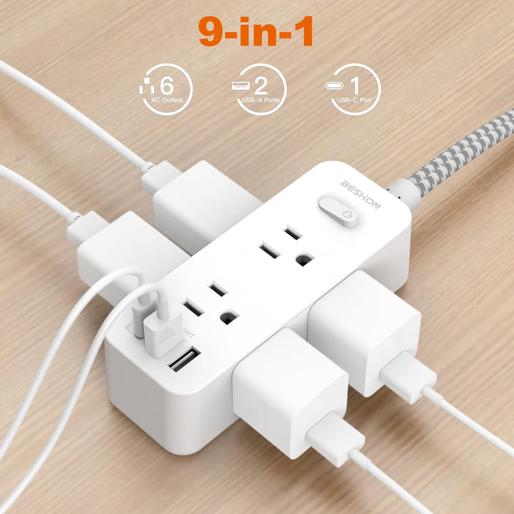 Power Strip Surge Protector 5Ft Extension Cord, 6 Outlets 3 USB ports 1 USB C