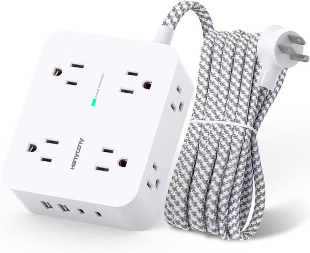 Surge Protector Power Strip - 8 Widely Outlets, 4 USB Charging Ports 5Ft Cord