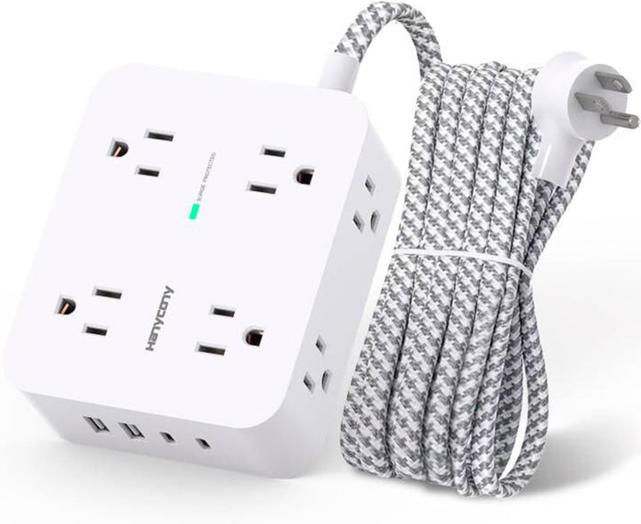 Surge Protector Power Strip - 8 Widely Outlets, 4 USB Charging Ports 5Ft Cord