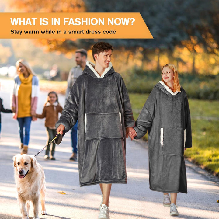 Oversized Blanket Hoodie - Long Length Wearable Sherpa Fleece Blanket Sweatshirt Hooded Blanket Sweatshirt