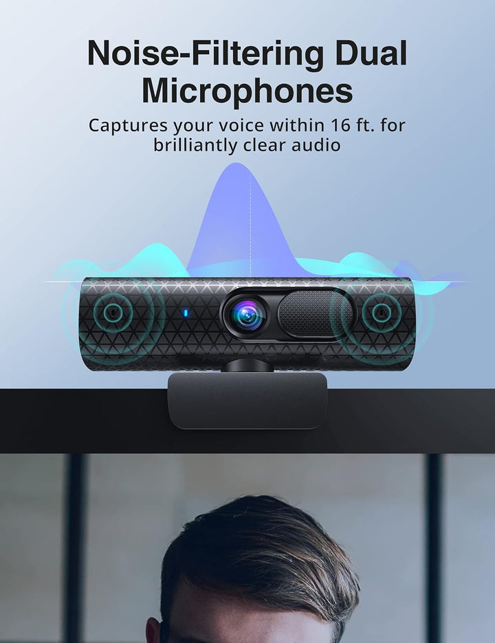 Webcam, VAV 2K Web Camera with Dual Microphones, Autofocus