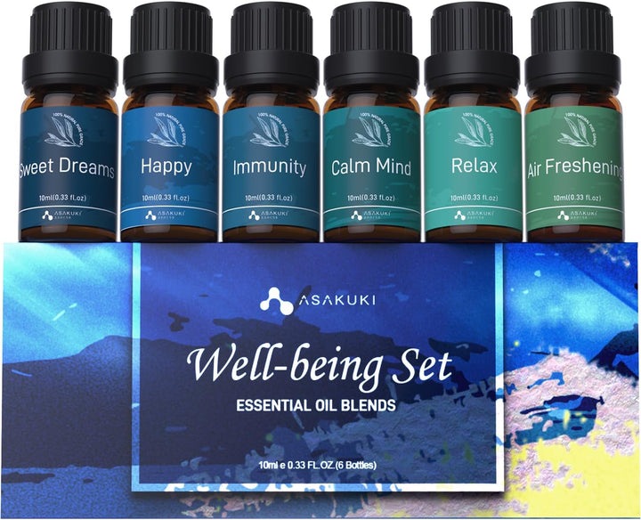 Essential Oil Blends Set for Diffusers Home Well-Being Gift Kit Massage, 6x10ml