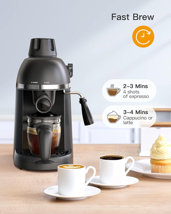 Steam Espresso Machine with Milk Frother 1-4 Cup Expresso Coffee Maker Cappuccino Latte Machine