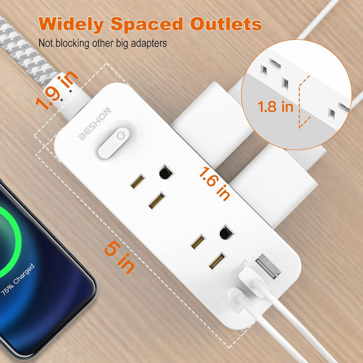 Power Strip Surge Protector 5Ft Extension Cord, 6 Outlets 3 USB ports 1 USB C