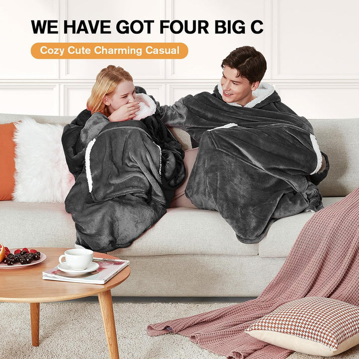 Oversized Blanket Hoodie - Long Length Wearable Sherpa Fleece Blanket Sweatshirt Hooded Blanket Sweatshirt