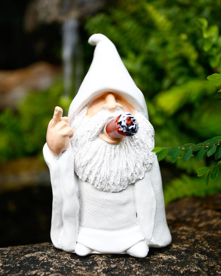 Funny Garden Gnome Statue W/Middle Finger for Indoor Lawn Garden Outside Yard Decor