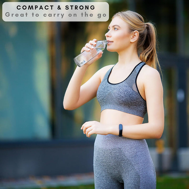 Glass Water Bottles With Caps Clear 6 Pack, 18 Oz, Leakproof Lids