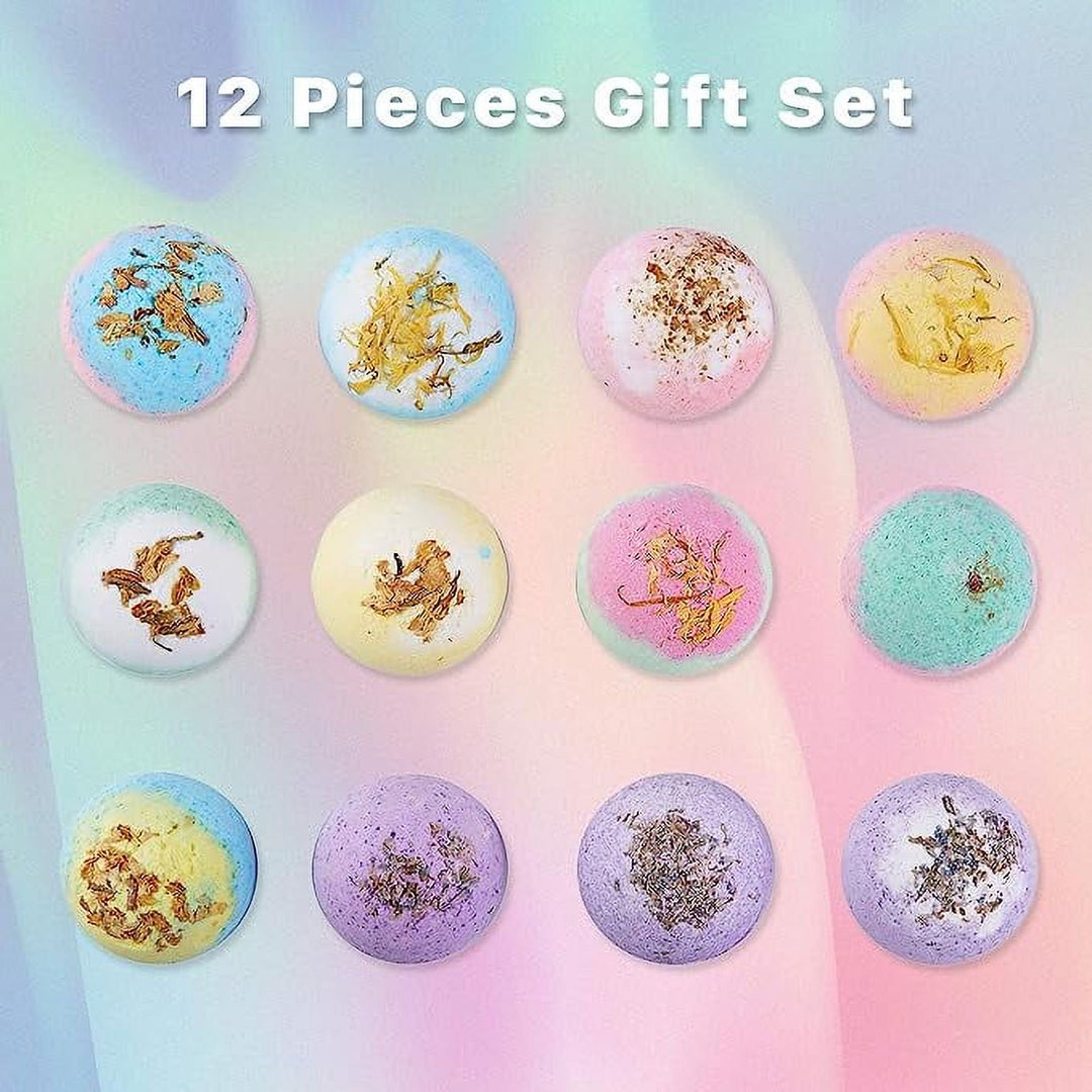 DOZZZ Bath Bombs Gift Set with Organic Essential Oils & Natural Dry Flowers Inside Fizzies Spa Bubble for Girlfriend Women Birthday Mothers Day Luxurious SPA 2.8oz x 12