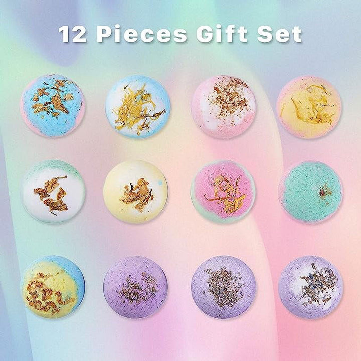 DOZZZ Bath Bombs Gift Set with Organic Essential Oils & Natural Dry Flowers Inside Fizzies Spa Bubble for Girlfriend Women Birthday Mothers Day Luxurious SPA 2.8oz x 12